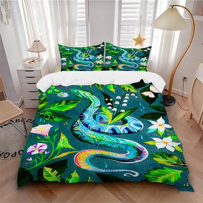 3pcs Snake Garden Decor Duvet Cover Set, 1 Duvet Cover + 2 Pillowcases (No Insert), High-Definition Print, Home & Dorm Yy251123015