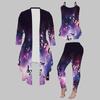 Plus Size Sommerfuglprint 3-delt Antrekk, Langermet Åpen Cardigan, Topp og Leggings Sett for Kvinner