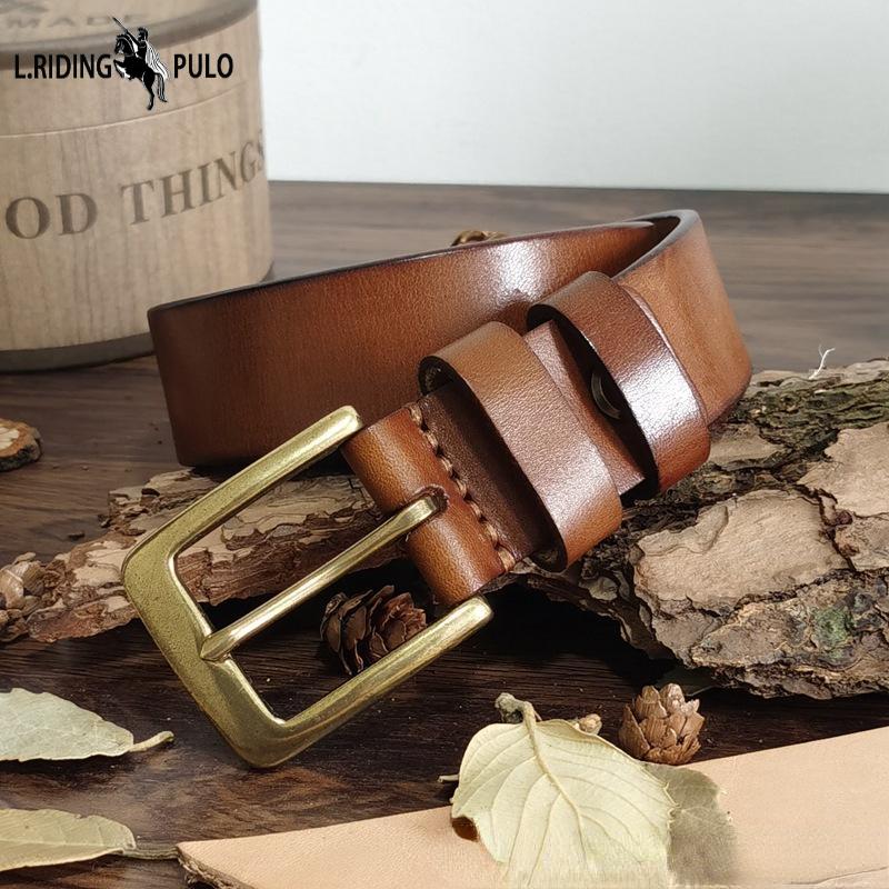 High-End Men Brass Buckle Belt Men's Leather Pin Buckle First Layer Cowhide Fashion All-Match Casual Pants Belt