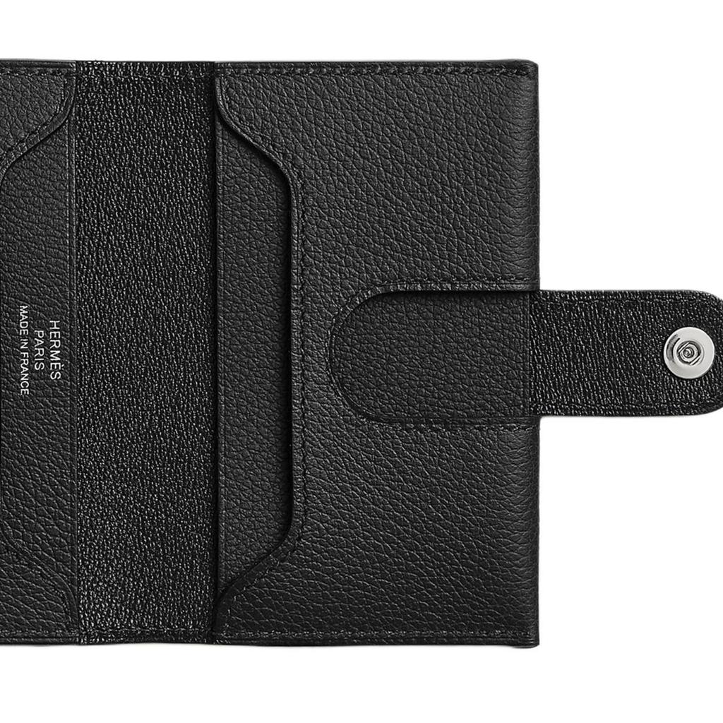 Hermes R.M.S 7 Silver Buckle Evergrain Calfskin Card Holder Unisex Card Holder Black H088008CK89