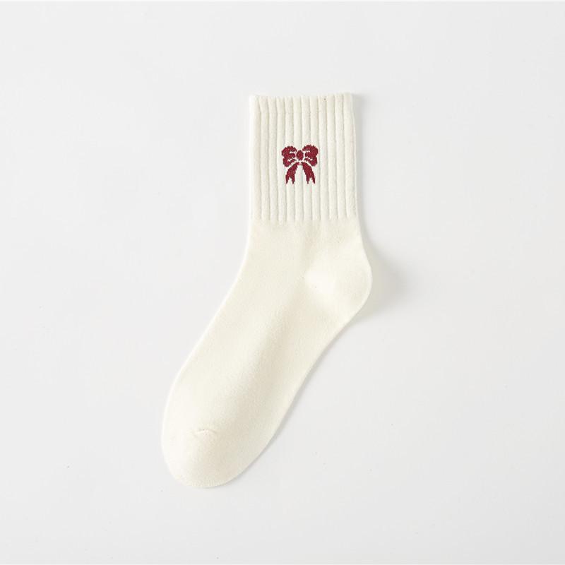 Chaussettes Ankola Tendance pour Femmes: Automne/Hiver Rouge Nœud Mi-Tube, Manchette Haute, Mode Rayée.