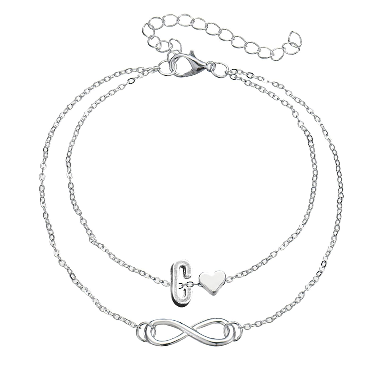 

Подвійний ланцюжок Letter Infinite Love Chain Жіночий ланцюжок Foot Літній подарунок Пляжний подарунок для матері C срібний