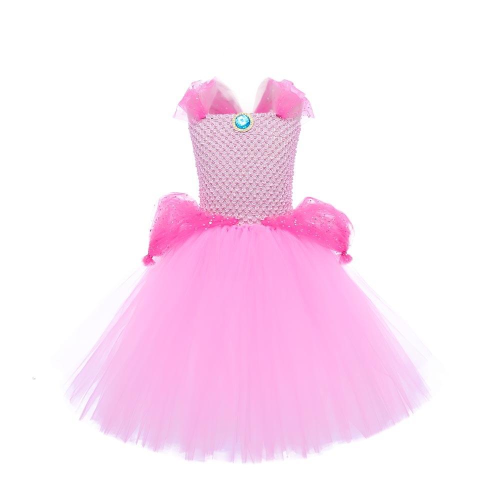 Kids Girls Peach Mesh Tutu Dress Headwear Set Children Halloween Cosplay Costumes Child Pretend Princess Party Role Play Outfit