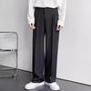 Men Suit Pants Wide Leg Comfortable Fit Straight-Leg Formal Business Style Side Pockets Button Zipper Closure Single Color Work Office Trou