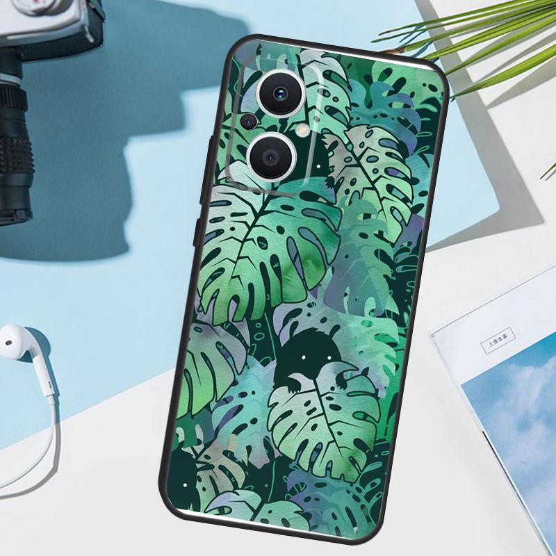 Housse verte feuilles Monstera pour OPPO Reno 14 F 13 12 11 10 Pro 11F 12F 13F 7 8 Lite Étui OPPO Find X9 X8 X6 X5 Pro