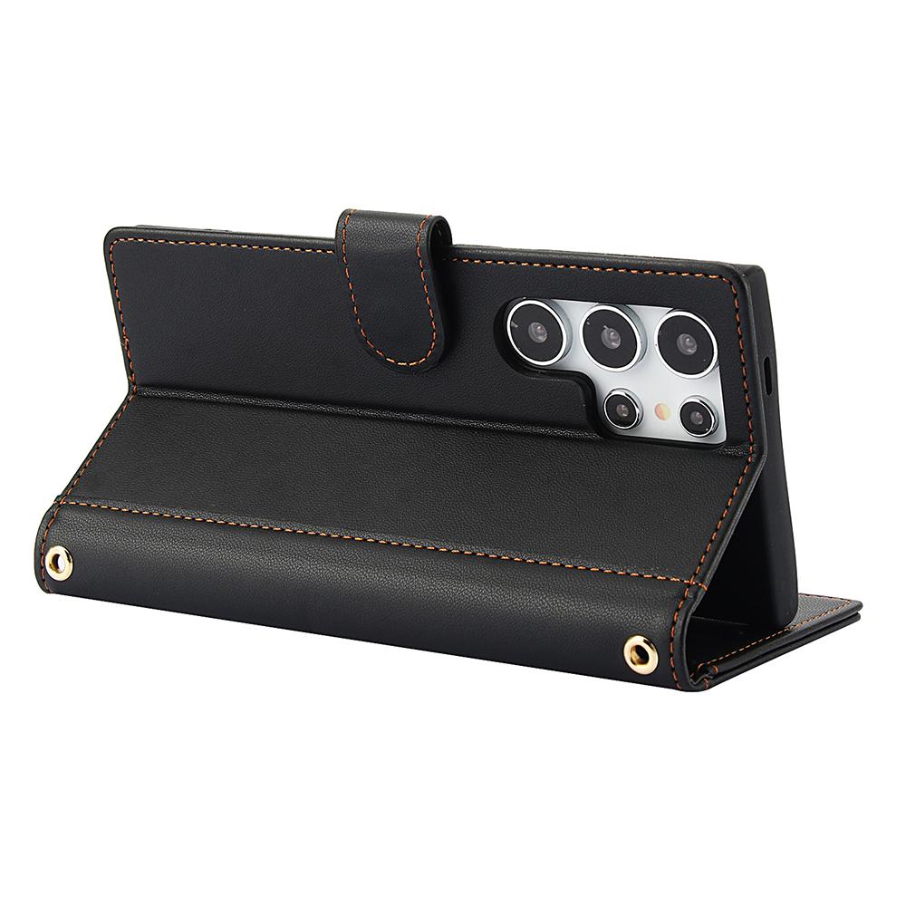 Für Samsung Galaxy S25 Ultra Hülle PU Leder Ständer Ansicht Handy Brieftasche Abdeckung mit Handschlaufe