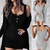 Autumn and winter models, dress jacket two-piece set, sexy slim-fitting solid-color pit strip vest skirt women's clothing