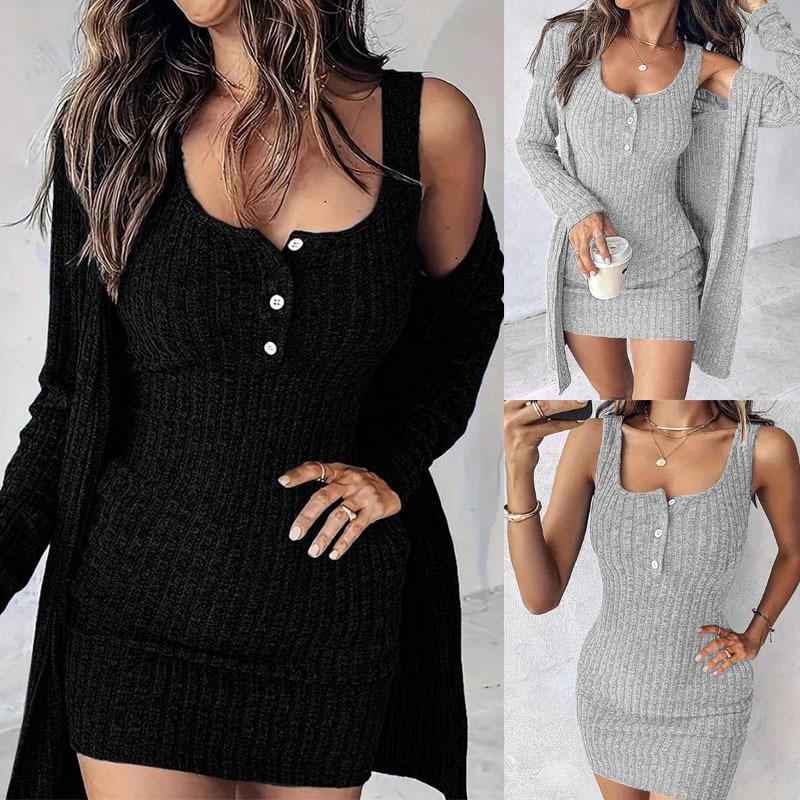 Autumn and winter models, dress jacket two-piece set, sexy slim-fitting solid-color pit strip vest skirt women's clothing