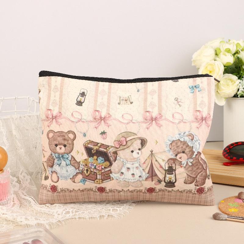 Cute Little Bear Cosmetic Bag Cartoon Canvas Makeup Bag Large Capacity Travel Toiletry Bag Clutch Bag For Girl Gifts