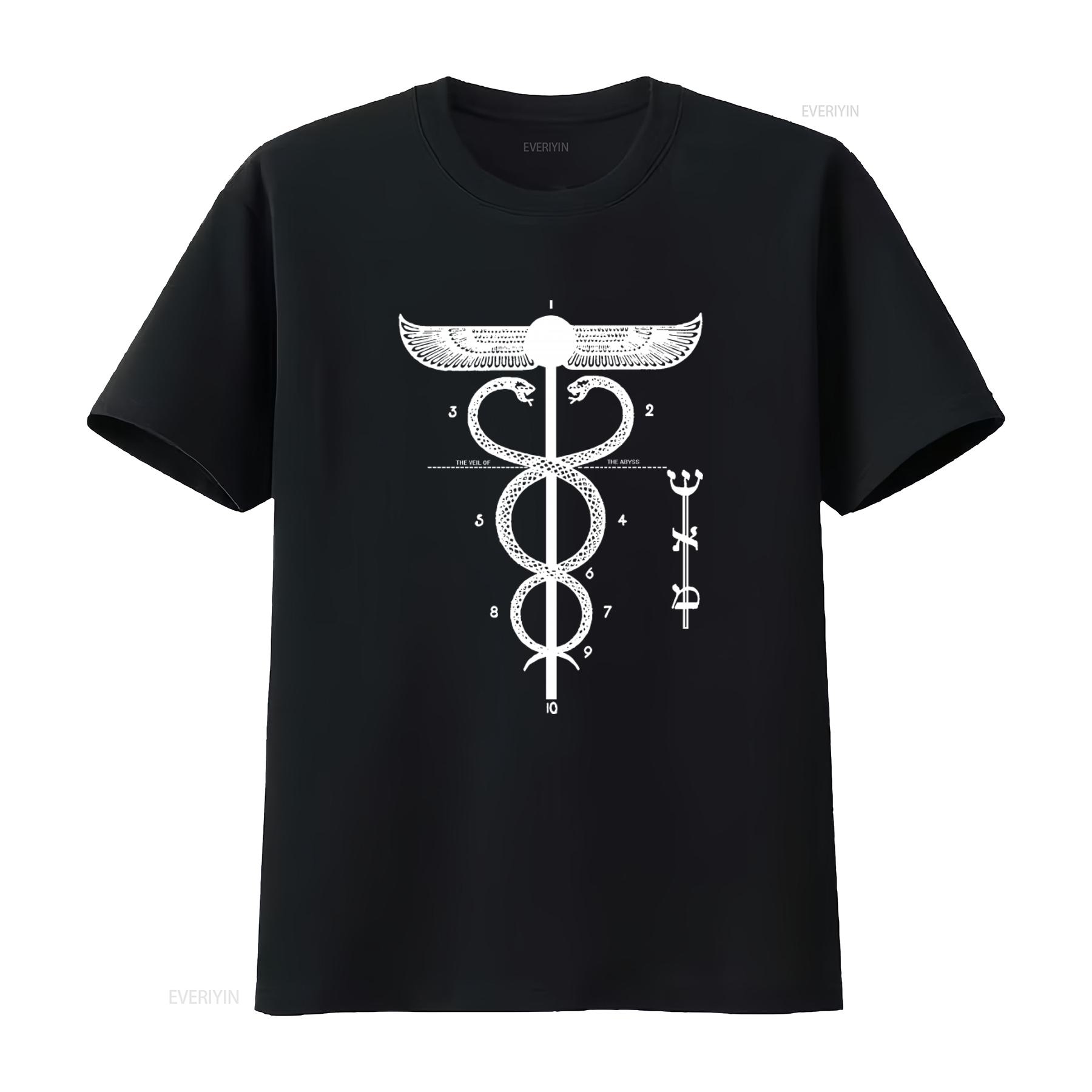 

Ancient Caduceus Symbolic Serpent Art T Shirt Mercury Kabbalah Esoteric Mystic Design vintage Washed Versatile Comfortable 4XL