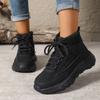 Casual Solid Lace Up Decoration Non Slip Hiking Shoes Women 2025 Autumn Round Toe Thick Bottom Sneakers Soft Sole Sports Shoes