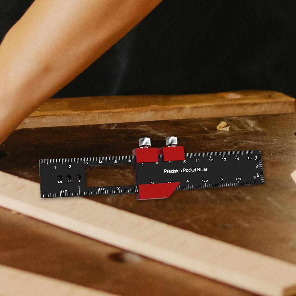 Woodworking Ruler with Slide Stop Portable inch and Metric Professional Square Ruler Marking Ruler Adjustable Sliding Ruler