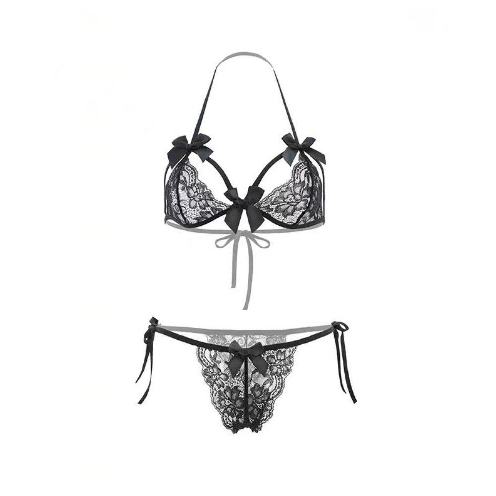 Man Wants Erotic Underwear Sexy Lace Temptation Three-point Gathering Bra Underwear Women's Transparent Pajamas Set Wholesale