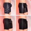 Men Faux Leather Underwear Mid-rise 3D U-convex Snake Leopard Print Shorts Panties Stretchy Skinny