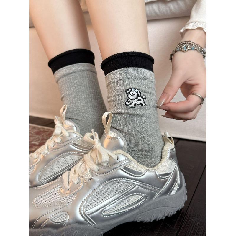 Embroidered Animal Socks Women's Spring and Autumn Cotton Tube Socks Tide Internet Celebrity Stockings Women's Summer Thin