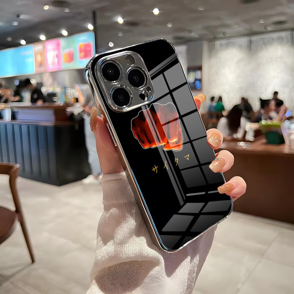 One-Punch Man Phone Case For IPhone 17 Pro Max 15 Pro 16 14 Plus 12 13 Mini 11 Pro Shockproof Electroplated Glass Cover