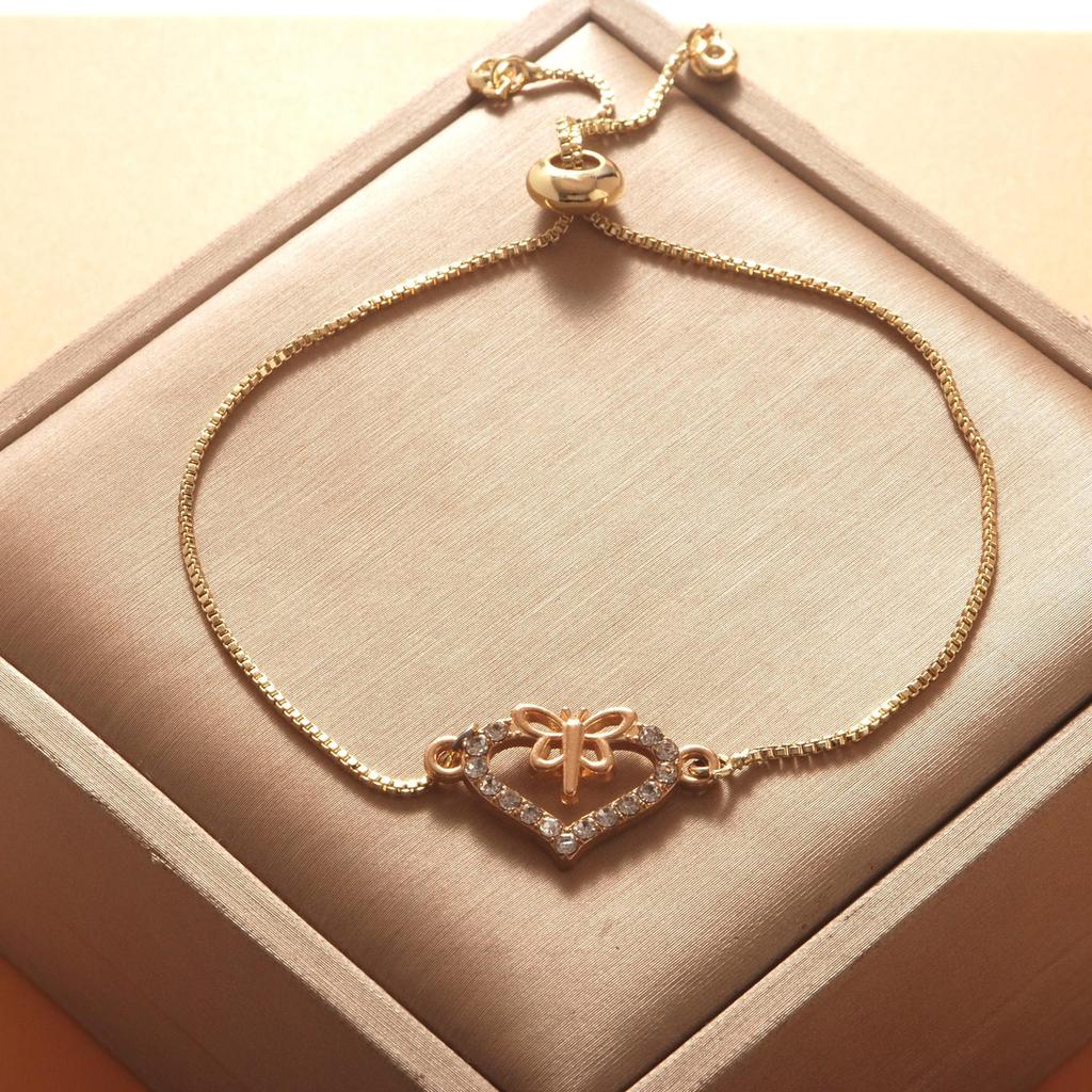 European Heart & Butterfly Adjustable Bracelet - Women’s Fashion Jewelry