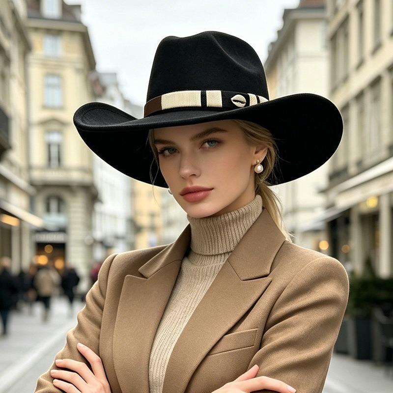 Women S Retro Style Large Brim Adjustable Solid Color Hat