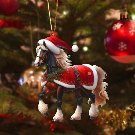 Christmas Ornament 2D Acrylic Dog Bear Bee Rabbit Rooster Hanging Decoration Cartoon Animals Xmas Tree Pendant for Home Party Decor