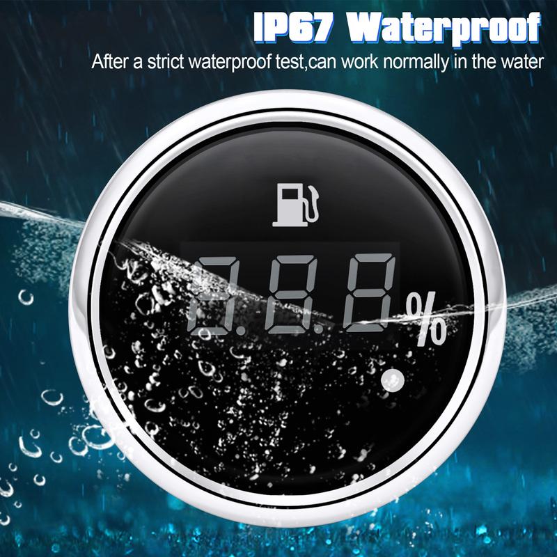 52mm 0~190 Ohm Fuel Level Gauge With Alarm Light Fuel Tank Meter For Marine Car Boat Yacht Digital Oil Fuel Indicator 12V 24V