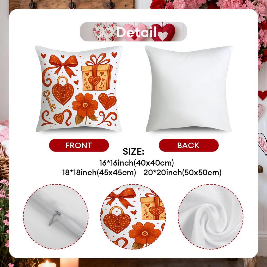 4pcs Valentine'S Day Throw Pillow Covers | Key Heart Lock Gift Bird Designs, Zip Closure, Polyester, Hand Wash Only, Suitable for Bedroom, Sofa