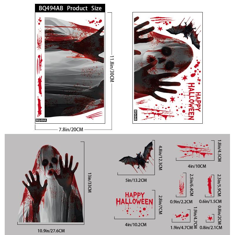 2025 Halloween Static Cling Stickers Scary Ghost Woman Bloody Handprint Window Decals For Spooky Party Home Decor