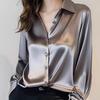 2026 Chemise Professionnelle Satinée Gris Français Chic à Manches Longues pour Femme