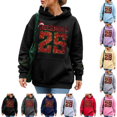 Damenmode Lässig Langarm Bedruckt Rundhals Kapuzenpullover Pullover Top