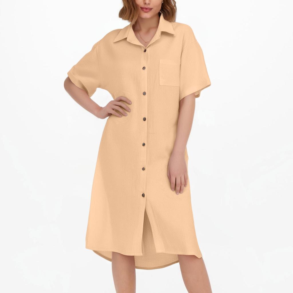 Women’s Casual Short Sleeve Button Down Maxi Shirt Dress with Pocket Relaxed Fit Lightweight Summer Cardigan Dress