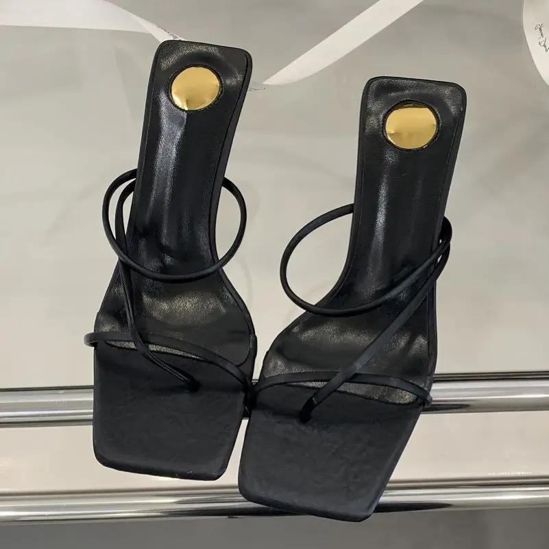 Eilyken New Summer Narrow Band Hollow Out Women Slippers Square Toe Thin Low Heels Party Ladies Shoes Zapatos De Mujer