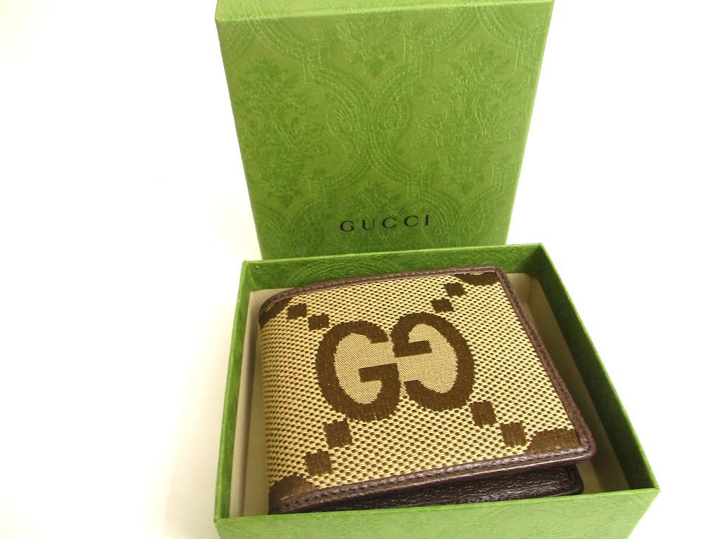 Authentic GUCCI JUmbo GG Canvas Brown Leather Bifold Bill Wallet #805  Refurbished
