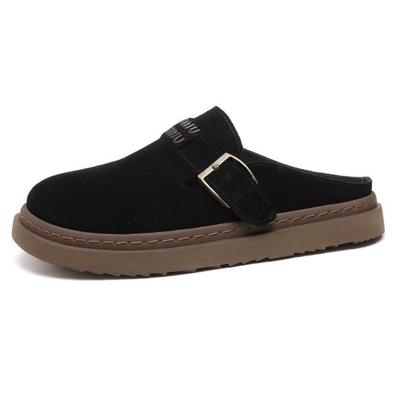 

Ретро кожаные Birkenstock сумка голова половина тапочек женские весенние новые ленивые повседневные половина тапочек 35 чёрный