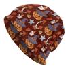 1pc Men's Retro Halloween Christmas Beanie Hat Soft Stretchy Skull Cap with Pumpkin Bat Candy Corn Witches Hat Design