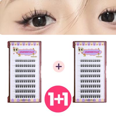 1+1 Lashernala 160-Strang Wimpernverlängerungen, Kleberlose Wimpern, Augenbrauenverlängerungen, Strähnenwimpern, Cat Eye Herzsignal