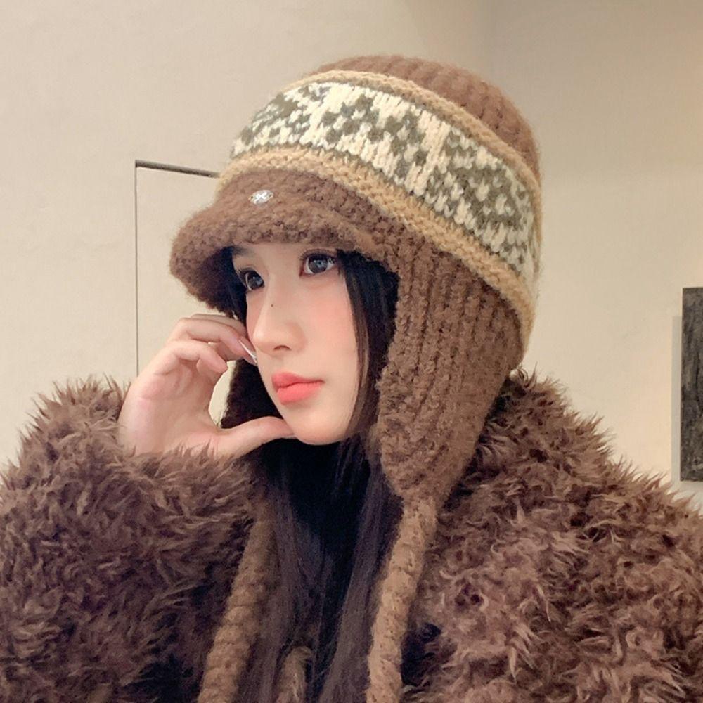 Korean Style Fair Isle Earflap Hat Woolen Ear Cap Cute Jacquard Knitted Hat Girls