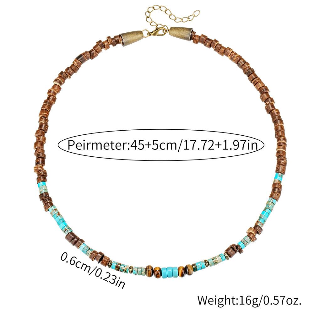 Retro Farbe Gemischte Holzperlen Kette Halskette Bohemian Männer Blau Naturstein Lange Halskette Hip Hop Schmuck Zubehör