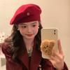 New Ankora Red Wool Knitted Beret Women's Autumn and Winter Style Big Head Circumference Showing Face Little Painter's Hat