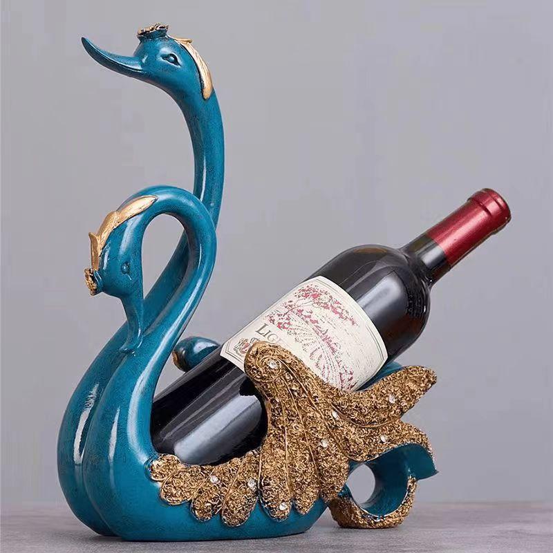 European Swan Wine Rack Ornaments Resin Swan Couple Statue Home Living Room Table Wine Cabinet  Animal Figurines Decorations