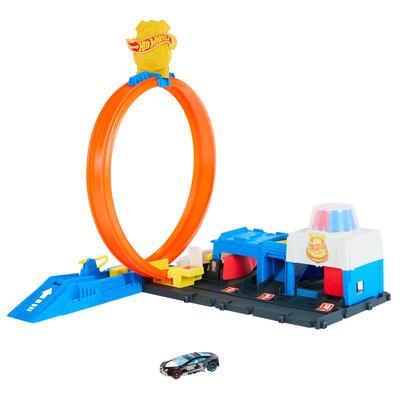 Hot Wheels Super Police Station Mini-Auto, Fahrzeug-Spielzeug-Spielset, ab 4 Jahren, Orange, JBM71