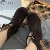 2025 new leather flat-bottomed snow boots women's autumn and winter velvet warm cotton shoes counter with the same boot head