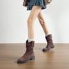 New Khaki Medium Tube Martin Boots Women's Spring and Autumn Stacking Boots Pleated Single Boots Women's Medium Tube Western Cowboy Boots