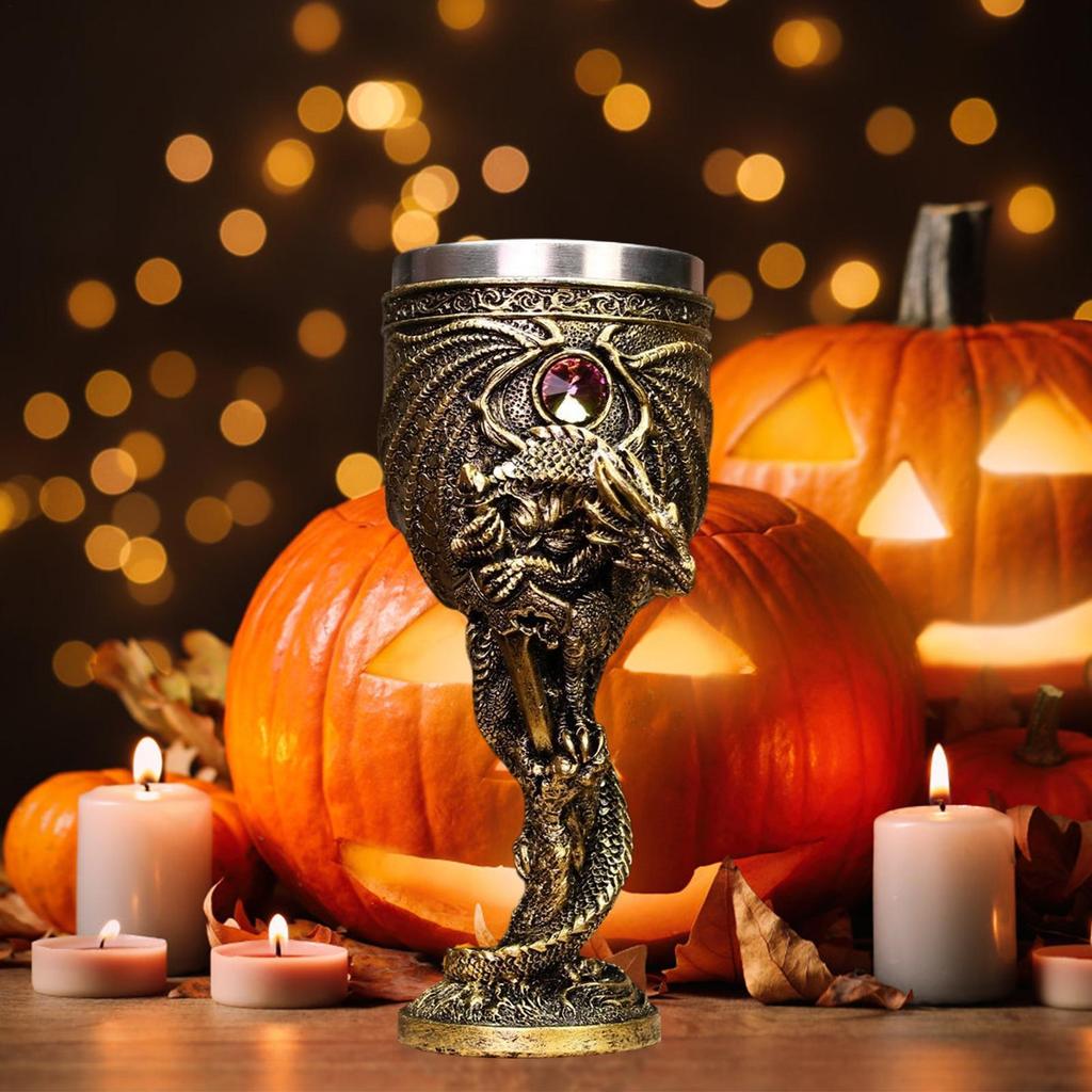 Medieval Dragon Wine Goblets Beer Cup Evil Dragon Gem Stainless Steel Goblet Halloween Home Decoration Whiskey Cup Friends Gift