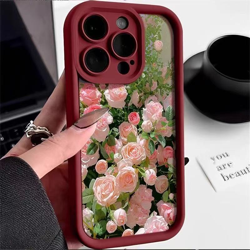 Rose Is Suitable for Apple 16promax13 Anti-drop Mobile Phone Case Iphone17 Girl 14pro15 Anti-drop.