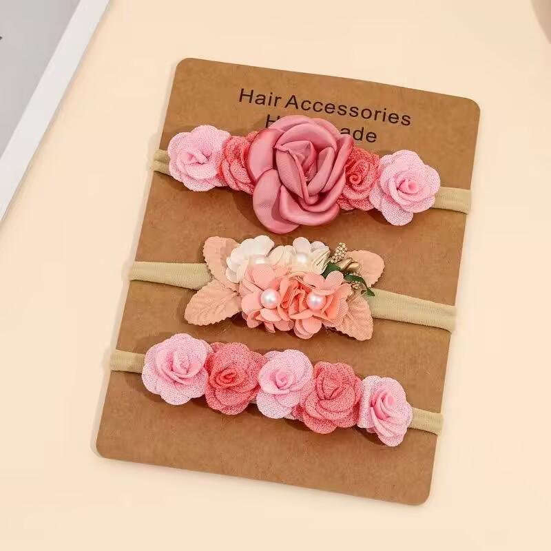 Children's Nylon Flower Headband Set - 3-Piece Baby Photography Hair Accessories