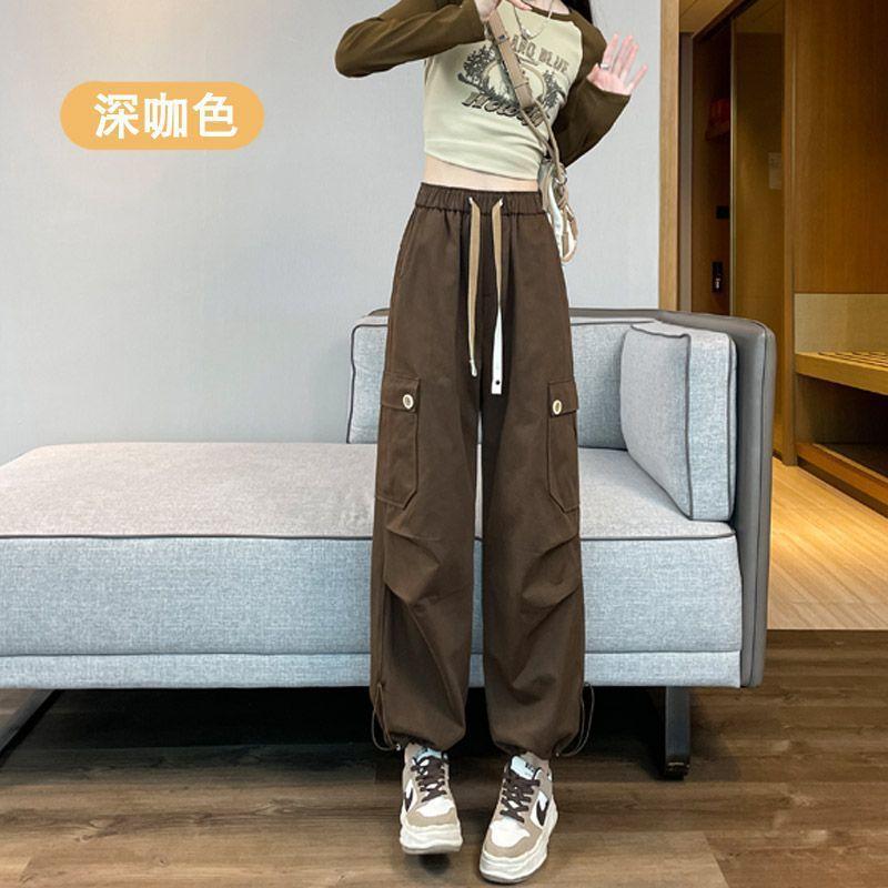 

American overalls women s spring and autumn 2025 new straight loose high waist tied feet casual wide leg mountaineering sports pants One size