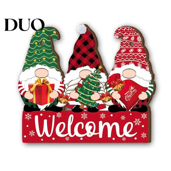 Festive Cartoon Santa Deer Ornaments Christmas Wooden Pendant, Decorative Reindeer/Santa Claus/Gnome Pattern Hanging Sign, Welcome Sign with