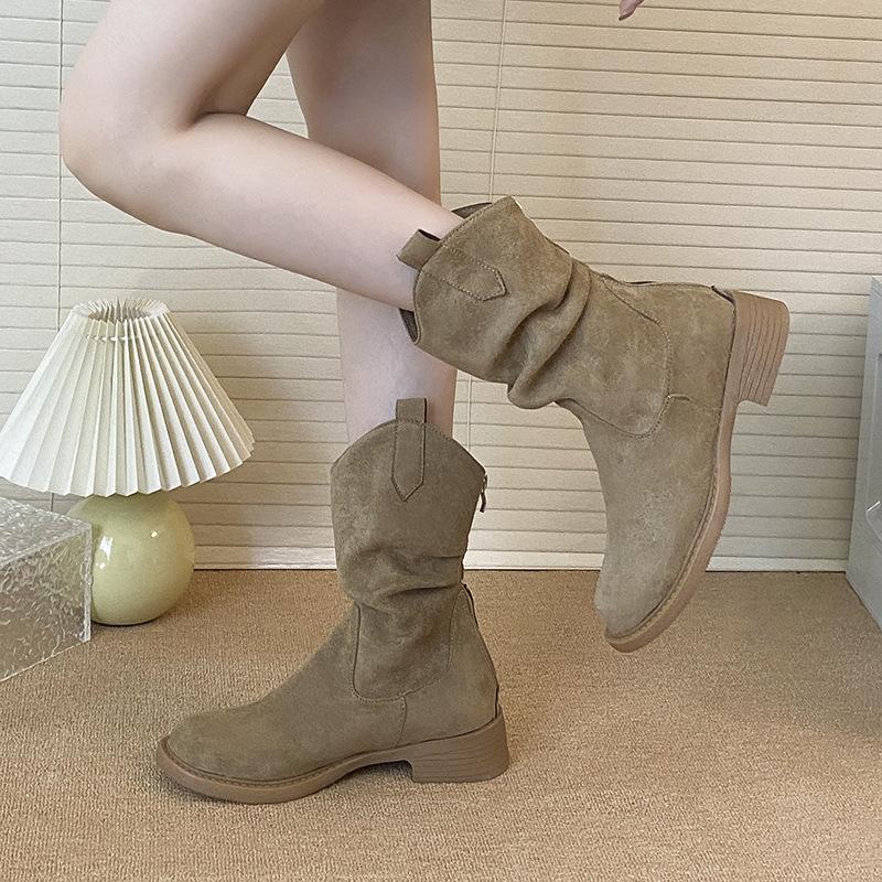 Suede pointed pile boots British style 2025 new knight boots niche thin medium boots versatile fashion boots