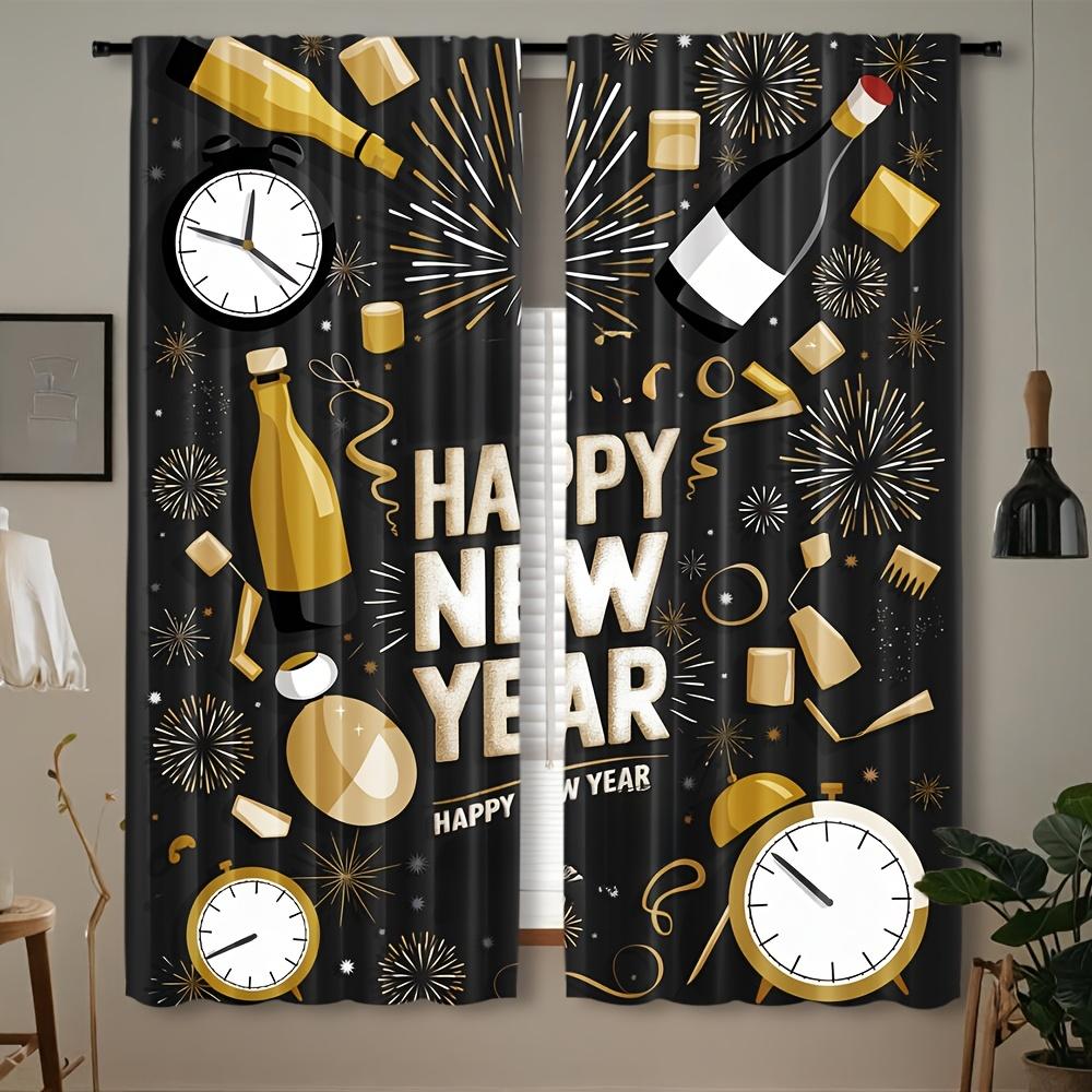 

2pcs Happy New Year Contemporary Polyester Curtains Rod Pocket Woven Semi-Sheer Decorative All-Season for Bedroom Livi 100*130 Rod Pocket 1pcs