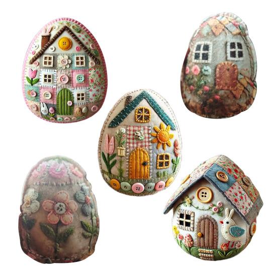 Sada patchworkových vajíček DIY sada patchworkových filcových vajíček velikonoční dekorace Sada velikonočních vajíček z vyšívané plsti pro plniče velikonočních košíků