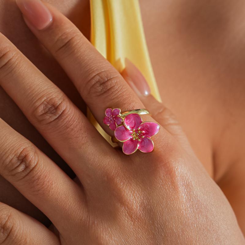 Colorful Metal Flower Open Ring for Women Exquisite Sweet Floral Finger Ring Elegant Vintage Versatile Adjustable Jewelry Gift розы красного